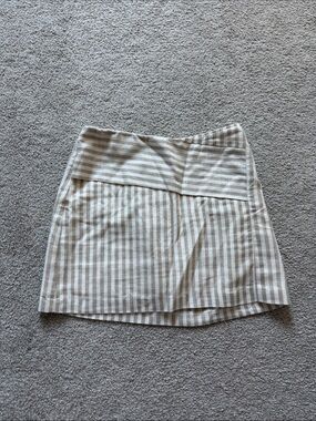 Storia Beige and White Striped Mini Skirt
